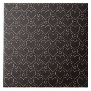 Love Hearts and Polka Dots pattern in Tan & Black Ceramic Tile