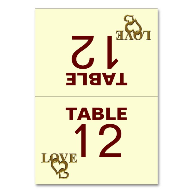 Love Hearts and Red Rose Wedding Folded Table Card (Front)