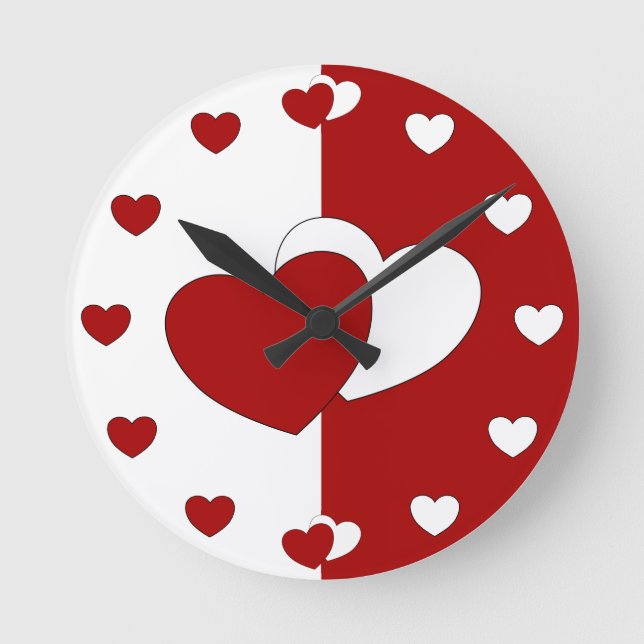 Love Hearts Around The Clock - Red And White Clock (Front)