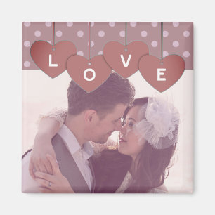 Love Hearts Banner Romantic Overlaid Custom Photo Magnet