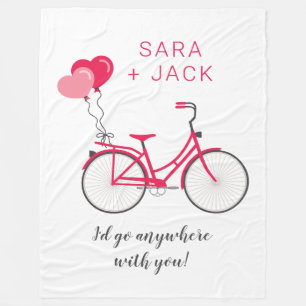 Love Hearts Bicycle Valentine Personalised Custom Fleece Blanket