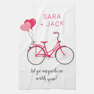 Love Hearts Bicycle Valentine Personalised Custom Tea Towel