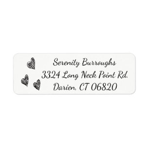 Love Hearts Black And White Wedding Return Address Label