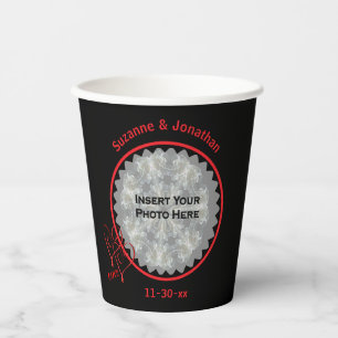 Love Hearts Black Personalised Wedding Photo Paper Cups