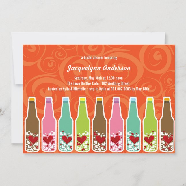 Love Hearts Bottles Whimsical Bridal Shower Party Invitation (Front)