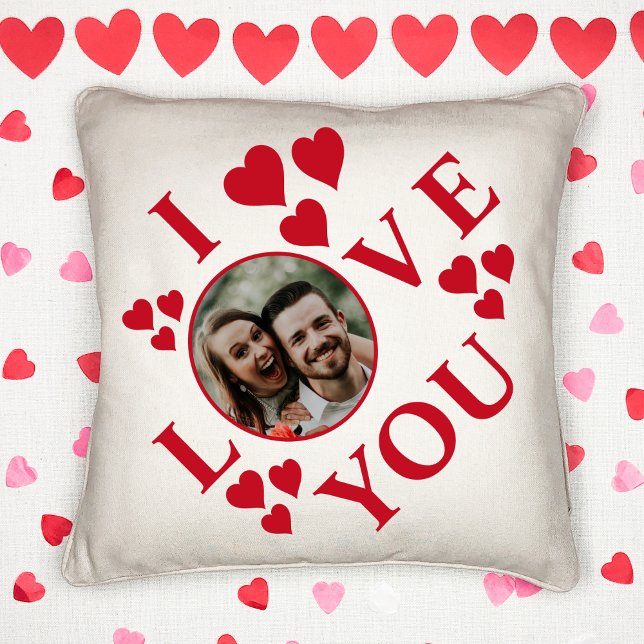 Love Hearts Custom Photo Valentines Day Couple Cushion (Creator Uploaded)
