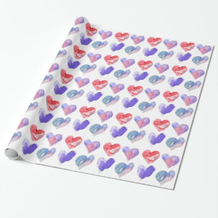 Love Hearts Designs Pink Purple Wrapping Paper