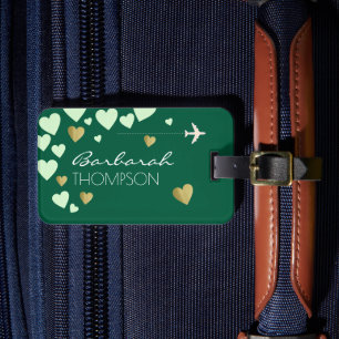 Love Hearts elegant hunter-green Luggage Tag