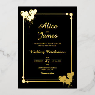 Love Hearts Frame Elegant Black Gold Foil Wedding