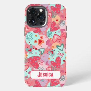 Love Hearts Fun Modern Pink Pattern Inspirivity  iPhone 13 Pro Max Case