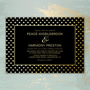 Love Hearts Gold Black Wedding Foil Invitation