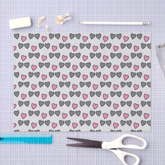 Love hearts grey and pink gift tissue paper (Craft)