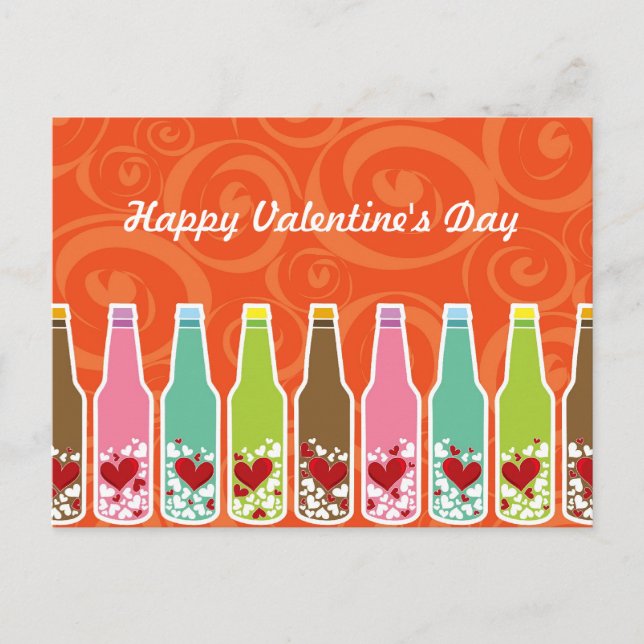 Love & Hearts In Bottles Whimsical Valentine's Day Holiday Postcard (Front)