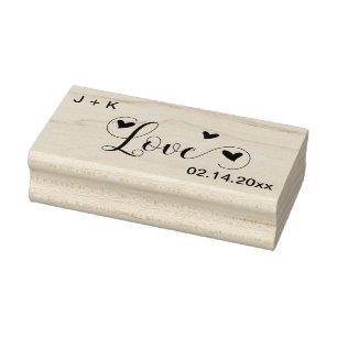 Love Hearts Initials and Date Rubber Stamp