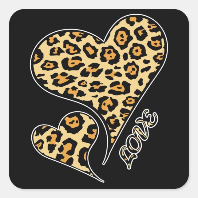 Love Hearts Leopard Print Cheetah Animal Lover  T- Square Sticker (Front)
