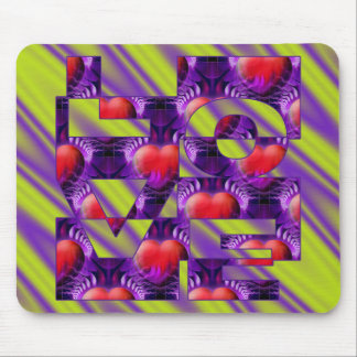LOVE hearts - lightgreen violet waves Mouse Pad