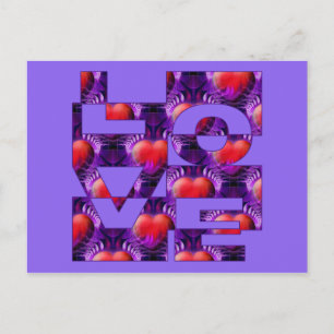 LOVE hearts lila Postcard