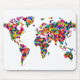 Love Hearts Map of the World Map Mouse Pad