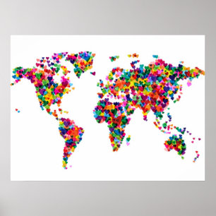 Love Hearts Map of the World Map Poster