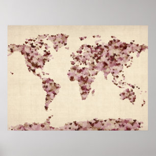 Love Hearts Map of the World Map Poster