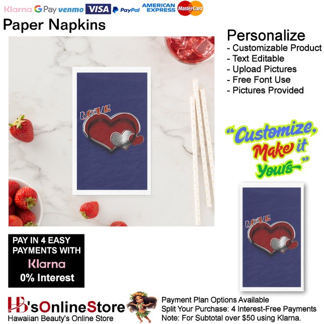 Love Hearts Navy Paper Napkin Guest Towel  (Love Hearts Navy Paper Napkin Guest Towel.)