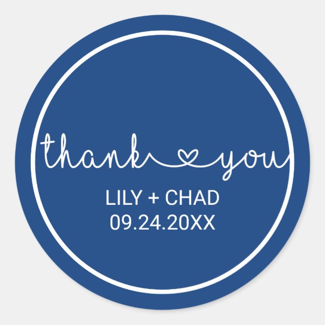 Love Hearts | Navy Thank You Wedding Favour Classic Round Sticker (Front)
