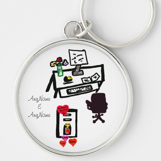 Love Hearts Office Desk Names Key Ring (Front)