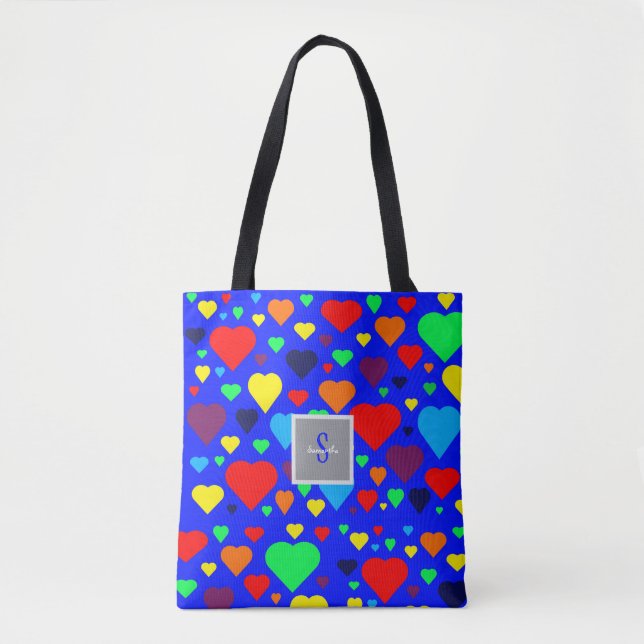 Love Hearts on Blue Tote Bag (Front)