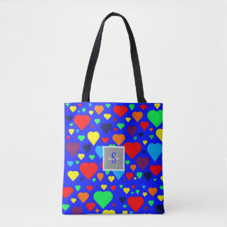 Love hearts on Blue Tote bag