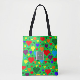 Love Hearts on Green Tote Bag