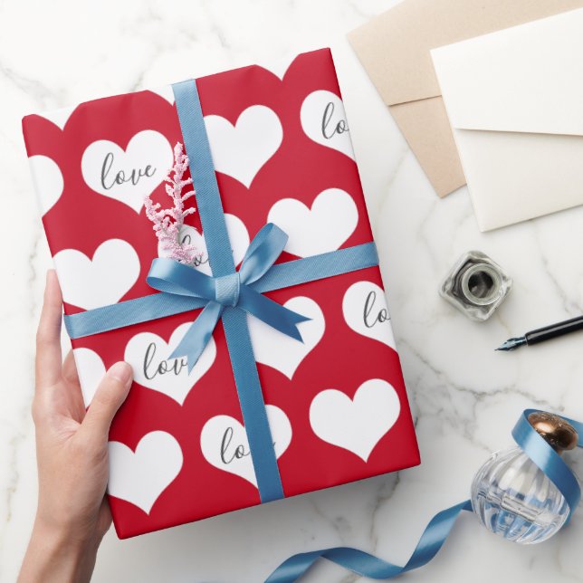 Love Hearts on Red Wrapping Paper (Gifting)