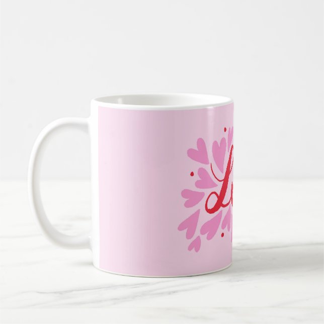 Love hearts - pink and red coffee mug (Left)