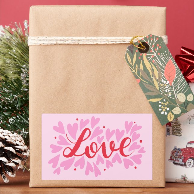 Love hearts - pink and red rectangular sticker (Holiday)