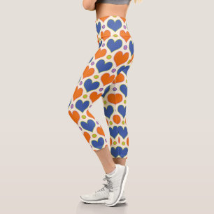 Love Hearts & Polka Dots pattern in Blue & Orange Capri Leggings