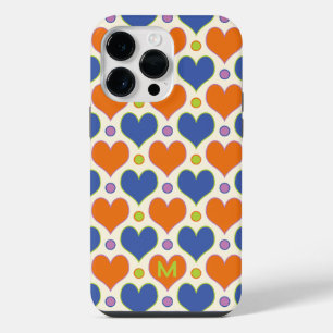 Love Hearts & Polka Dots pattern in Blue & Orange iPhone 14 Pro Max Case
