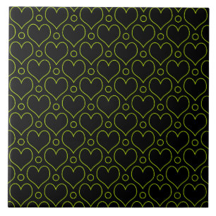 Love Hearts & Polka Dots pattern in Lime Green Ceramic Tile