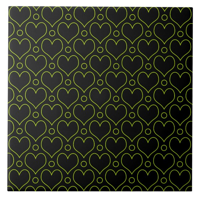 Love Hearts & Polka Dots pattern in Lime Green Ceramic Tile (Front)