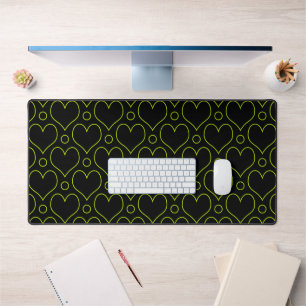 Love Hearts & Polka Dots pattern in Lime Green Desk Mat