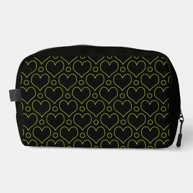 Love Hearts & Polka Dots pattern in Lime Green Dopp Kit (Front)
