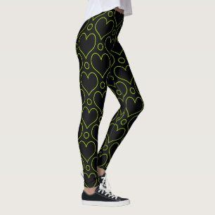 Love Hearts & Polka Dots pattern in Lime Green Leggings