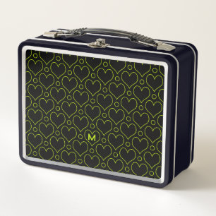 Love Hearts & Polka Dots pattern in Lime Green Metal Lunch Box