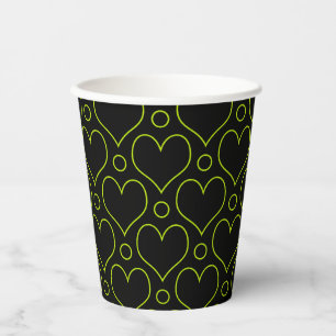 Love Hearts & Polka Dots pattern in Lime Green Paper Cups