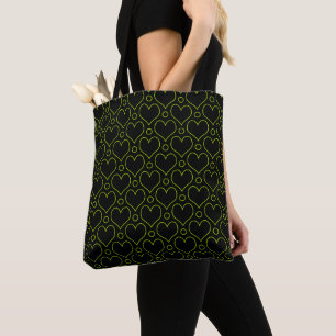 Love Hearts & Polka Dots pattern in Lime Green Tote Bag