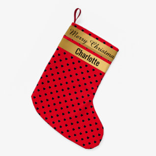 LOVE HEARTS Red Christmas Stocking GOLD