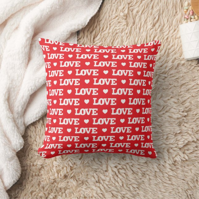 Love Hearts Red Valentines Day Cushion (Blanket)