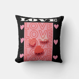 Love Hearts Romantic Typography Design Cushion