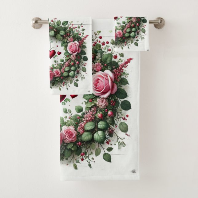 Love Hearts Roses Valentine's Day  Bath Towel Set (Insitu)