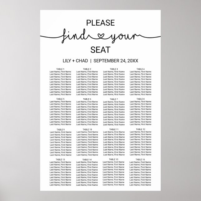 Love Hearts Seating Chart (Front)