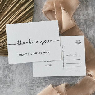 Love Hearts Simple Bridal Shower Wedding Thank You Postcard