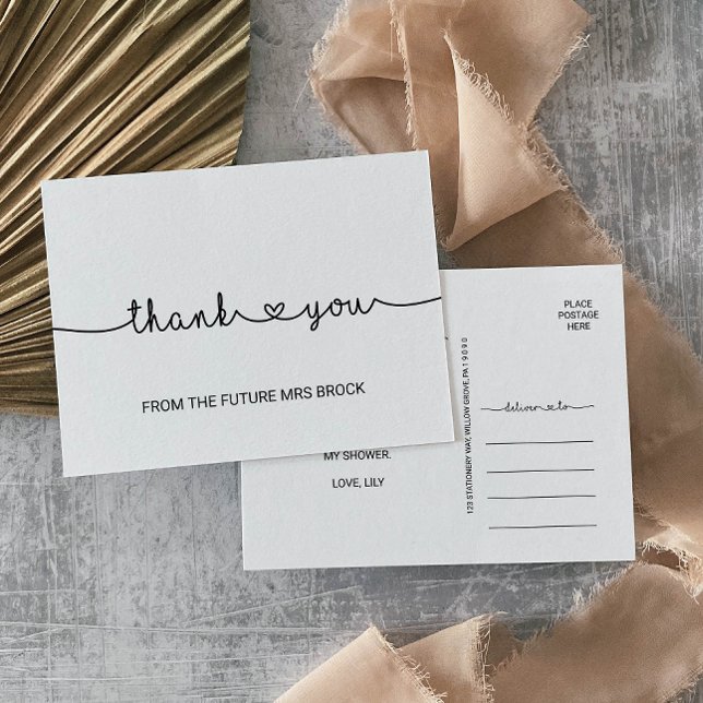 Love Hearts Simple Bridal Shower Wedding Thank You Postcard (Creator Uploaded)